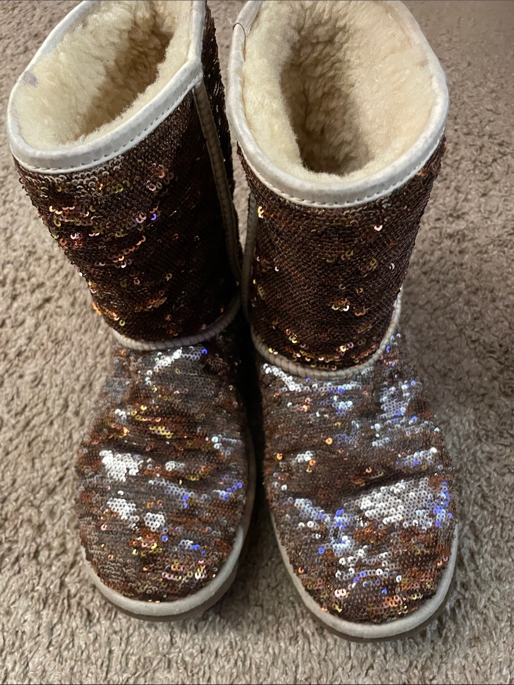 UGG Kids Sequin Boots in Brown and Cream